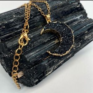 Golden Druzy Crescent Moon 🌙 Necklace